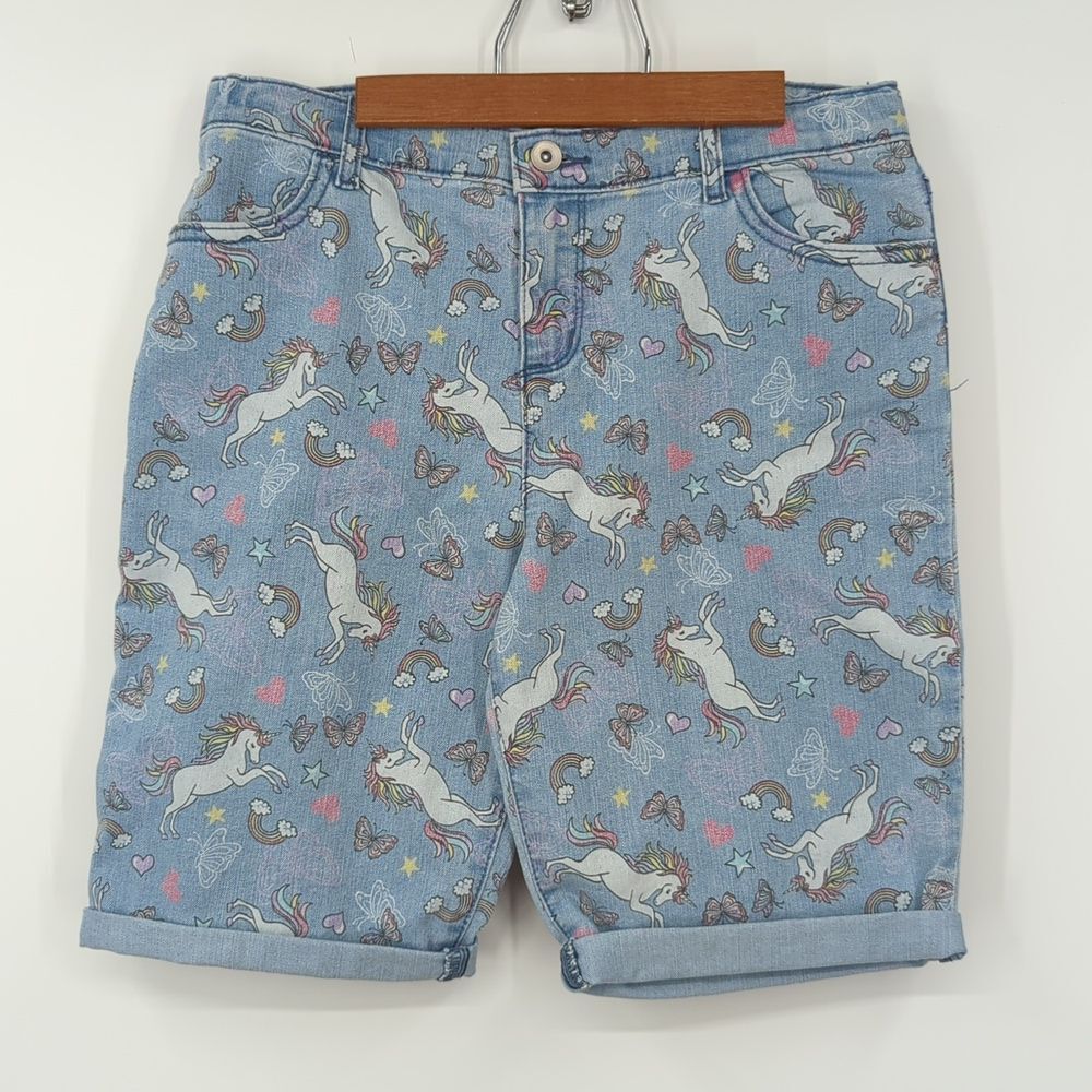 The Children's Place Girl's Skimmer Unicorn Light Wash Jean Shorts Size 16 NWT